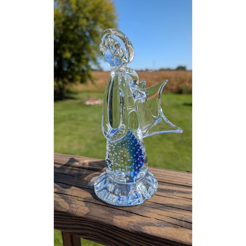 Vintage Murano Italian Art Glass Angel Blue Controlled Bubble Figurine